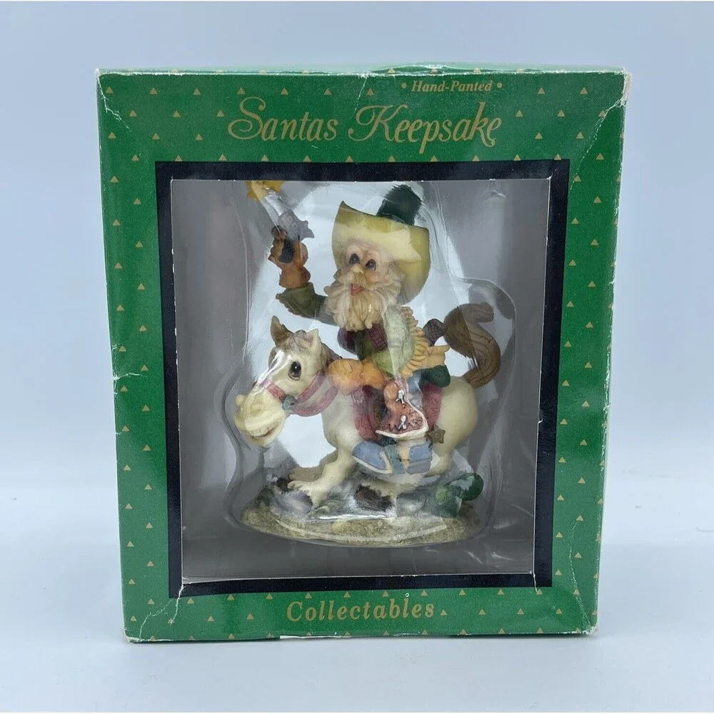 Vintage Santa's Keepsake Christmas Cowboy on a Horse Hand Painted Collectable